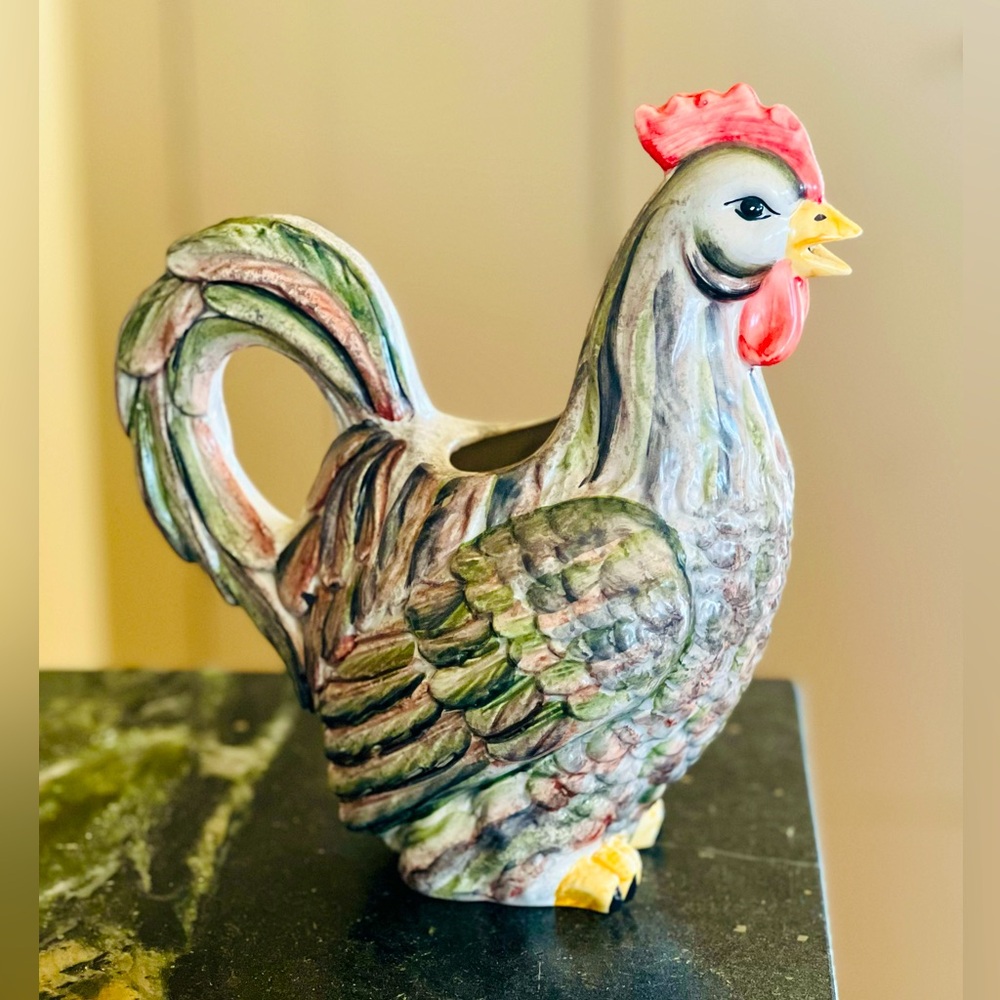 San Marco Majolica Pottery Rooster Pitcher Made in Italy 10 1:2”